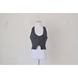 Vintage Gray Poly/Rayon/Spandex Plaid Crop Vest  | size L‎
